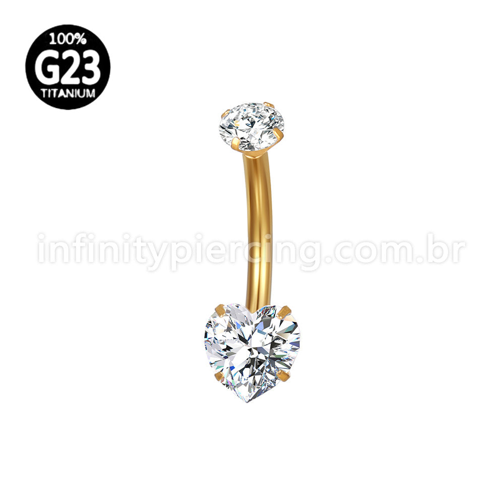 Piercing Banana Titânio 2 Pedras Coração Zircônia