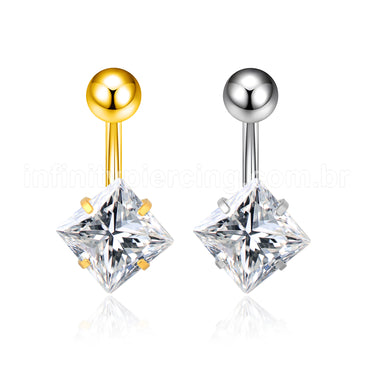 Piercing Aço Cirúrgico Banana 1 Pedra Zircônia Quadrada Cravejada