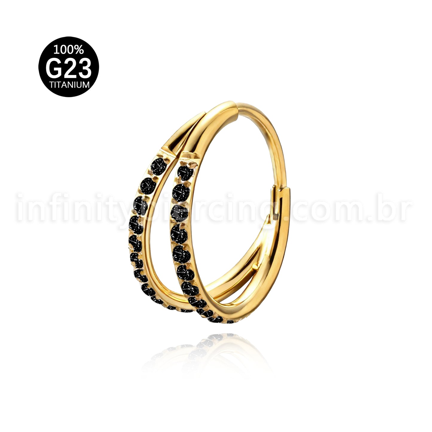 Piercing Argola Segmentada Titânio 2 Fileiras Zircônia Cravejada