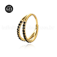 Piercing Argola Segmentada Titânio 2 Fileiras Zircônia Cravejada