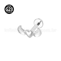 Piercing Labret Titânio Coração Com Asas
