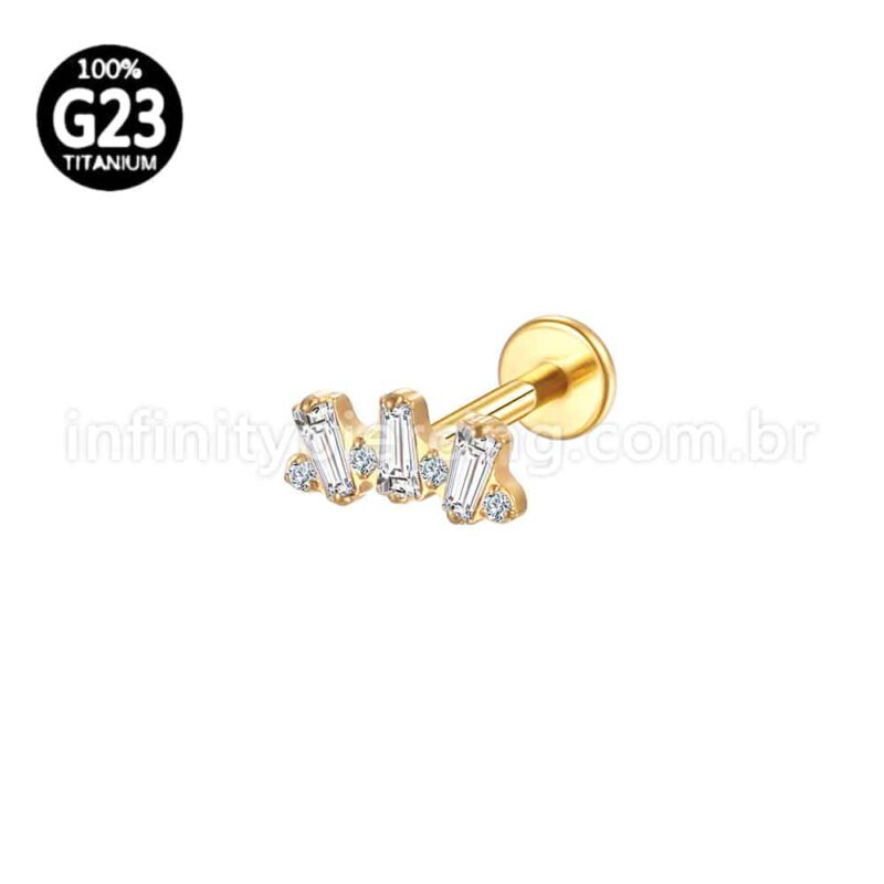 Piercing Labret Titânio Trio Zircônia Retangular