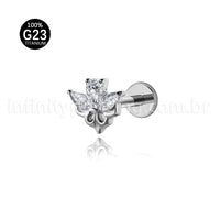 Piercing Labret Titânio Meia Flor Com Zircônia Cravejada