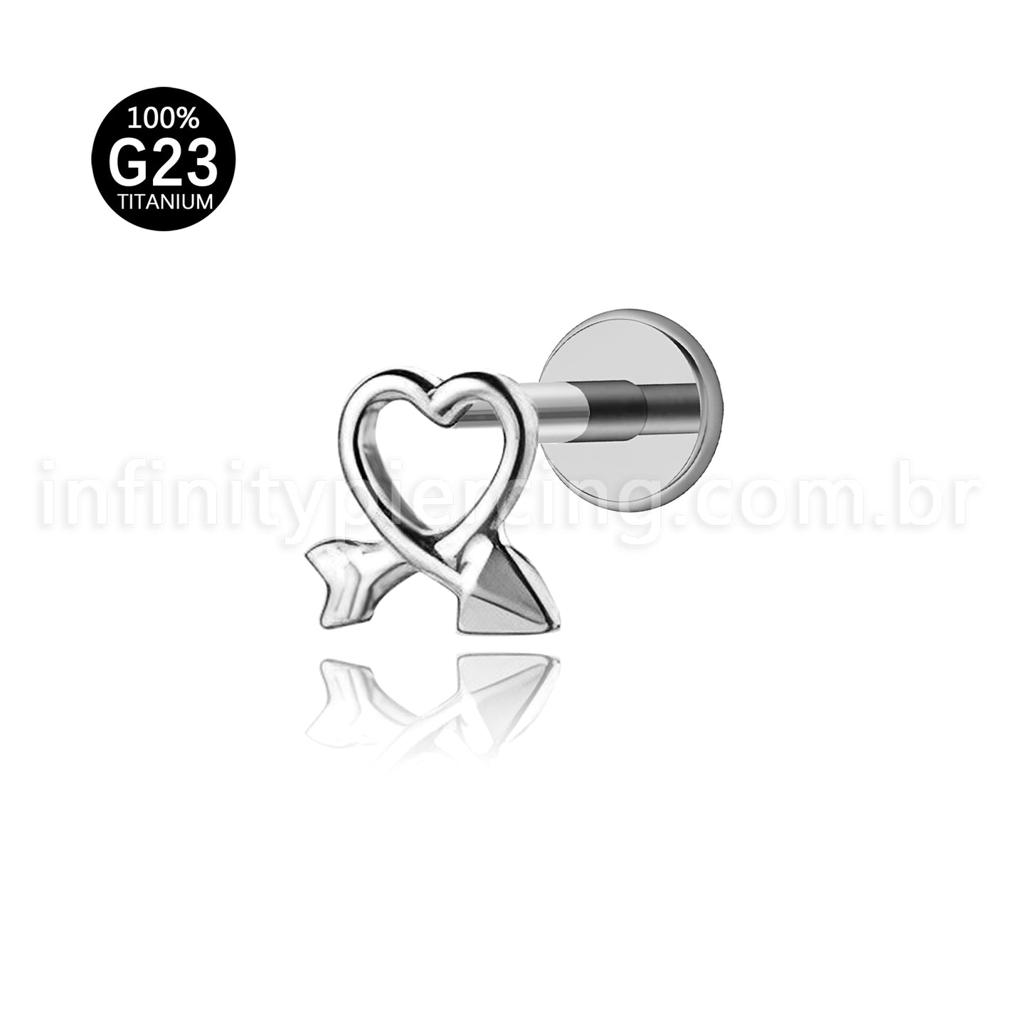 Piercing Labret Titânio Coração/Flecha