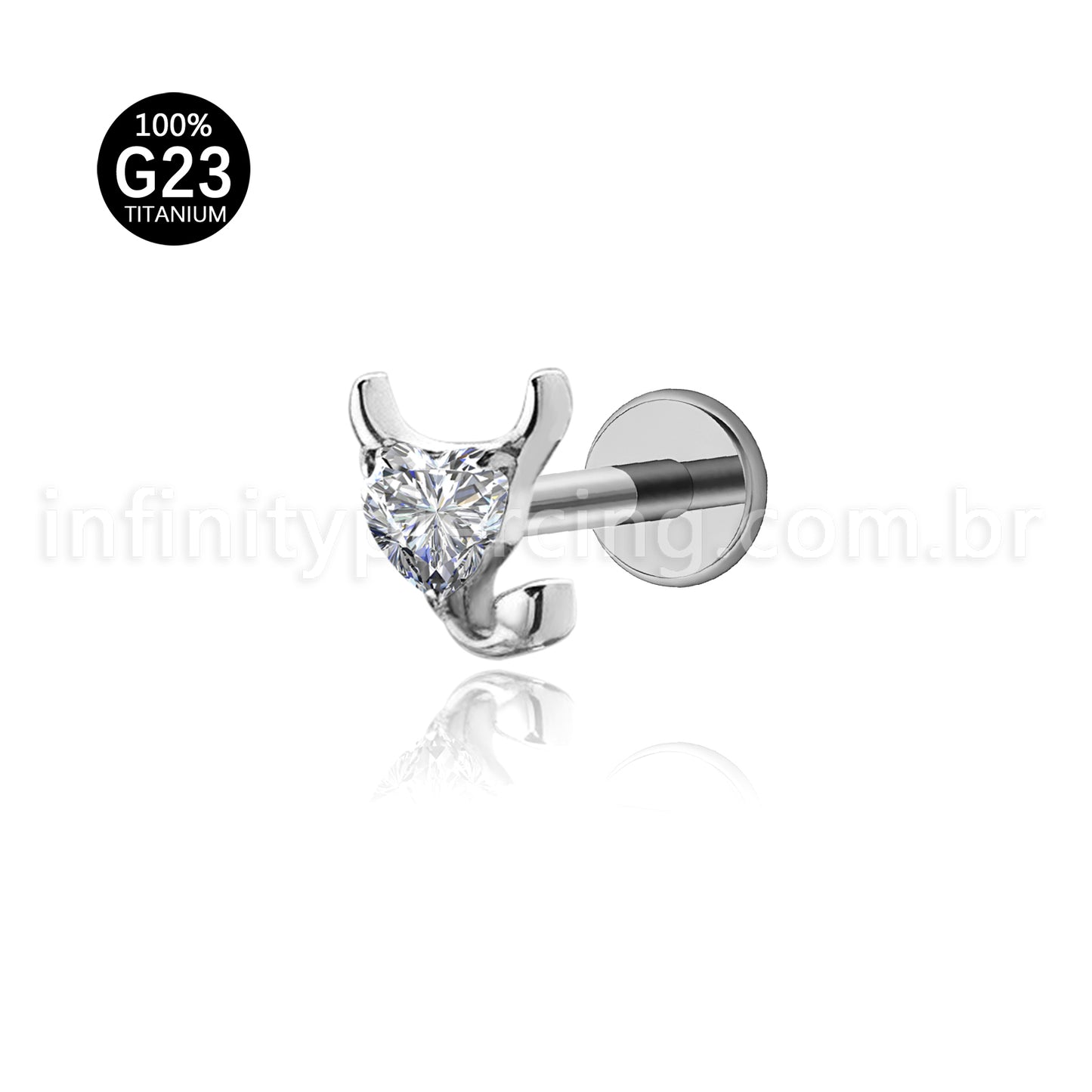 Piercing Labret Titânio Zircônia Coração Diabinho