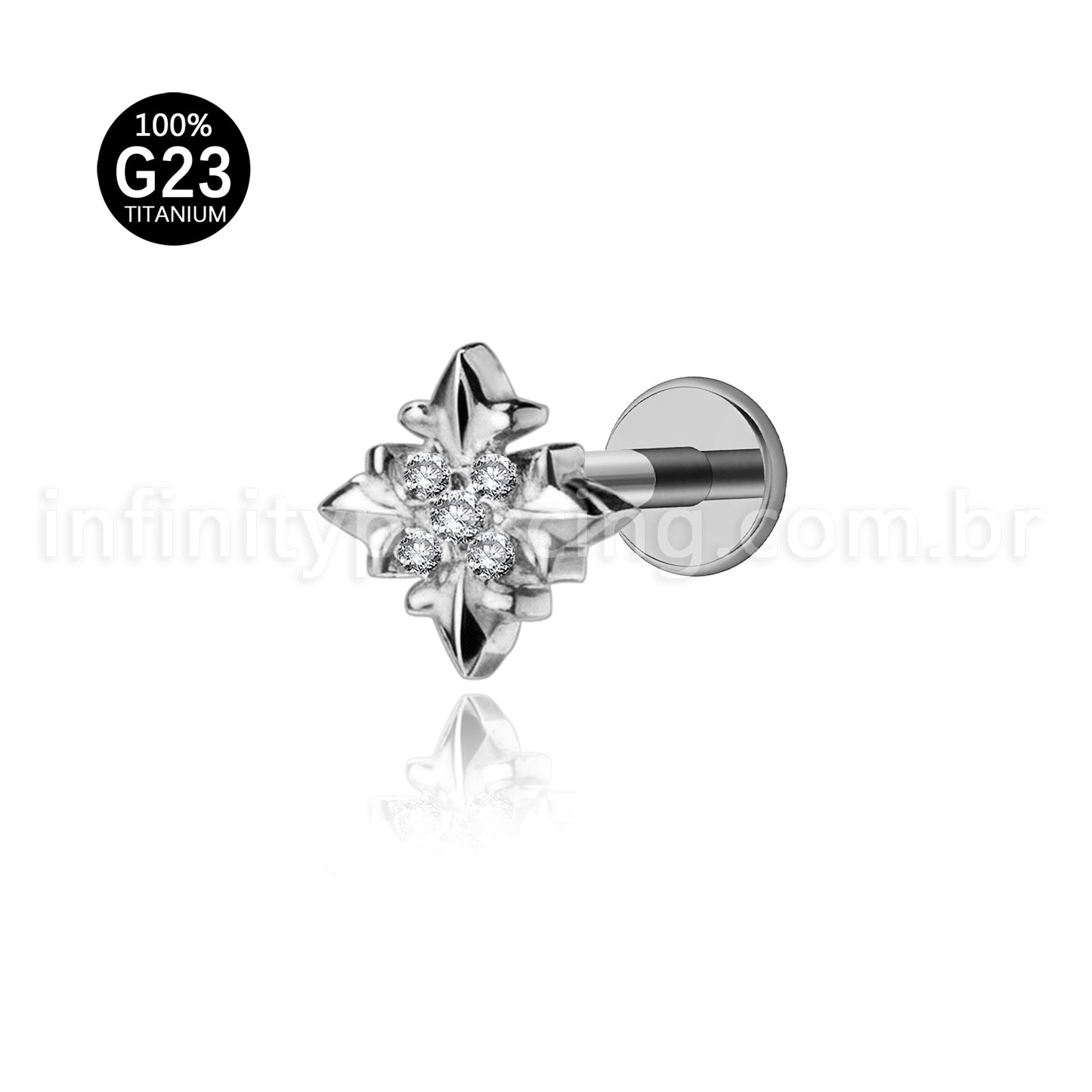 Piercing Labret Titânio Detalhado Com  Zircônia