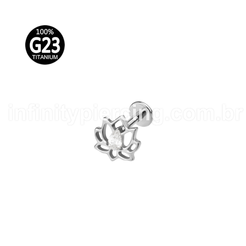Piercing Labret Titânio Flor Vazado Zircônia