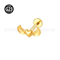 Piercing Labret Titânio Coração Com Asas