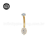 Piercing Banana Titânio Flor Oval Zircônia