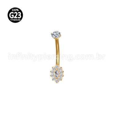 Piercing Banana Titânio Flor Oval Zircônia