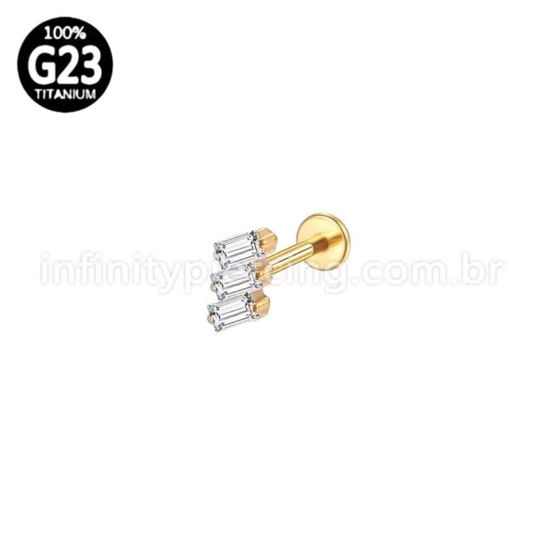 Piercing Labret Titânio 3 Pedras Zircônias Cravejadas