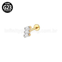 Piercing Labret Titânio 3 Pedras Zircônias Cravejadas