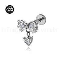Piercing Labret Titânio Laço Com Zircônia Cravejada