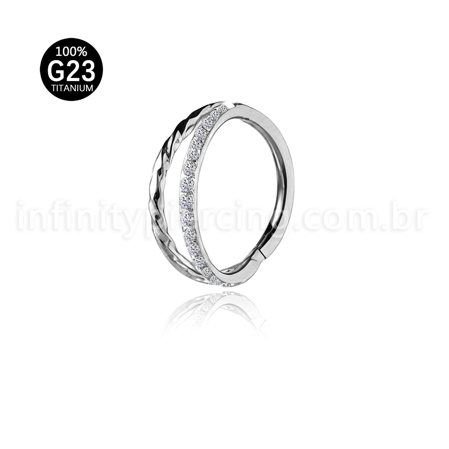 Piercing Argola Titânio Duas Fileiras Torcida/Zircônia Cravejada