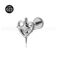 Piercing Labret Titânio Coração Com Estrela De 4 Pontas
