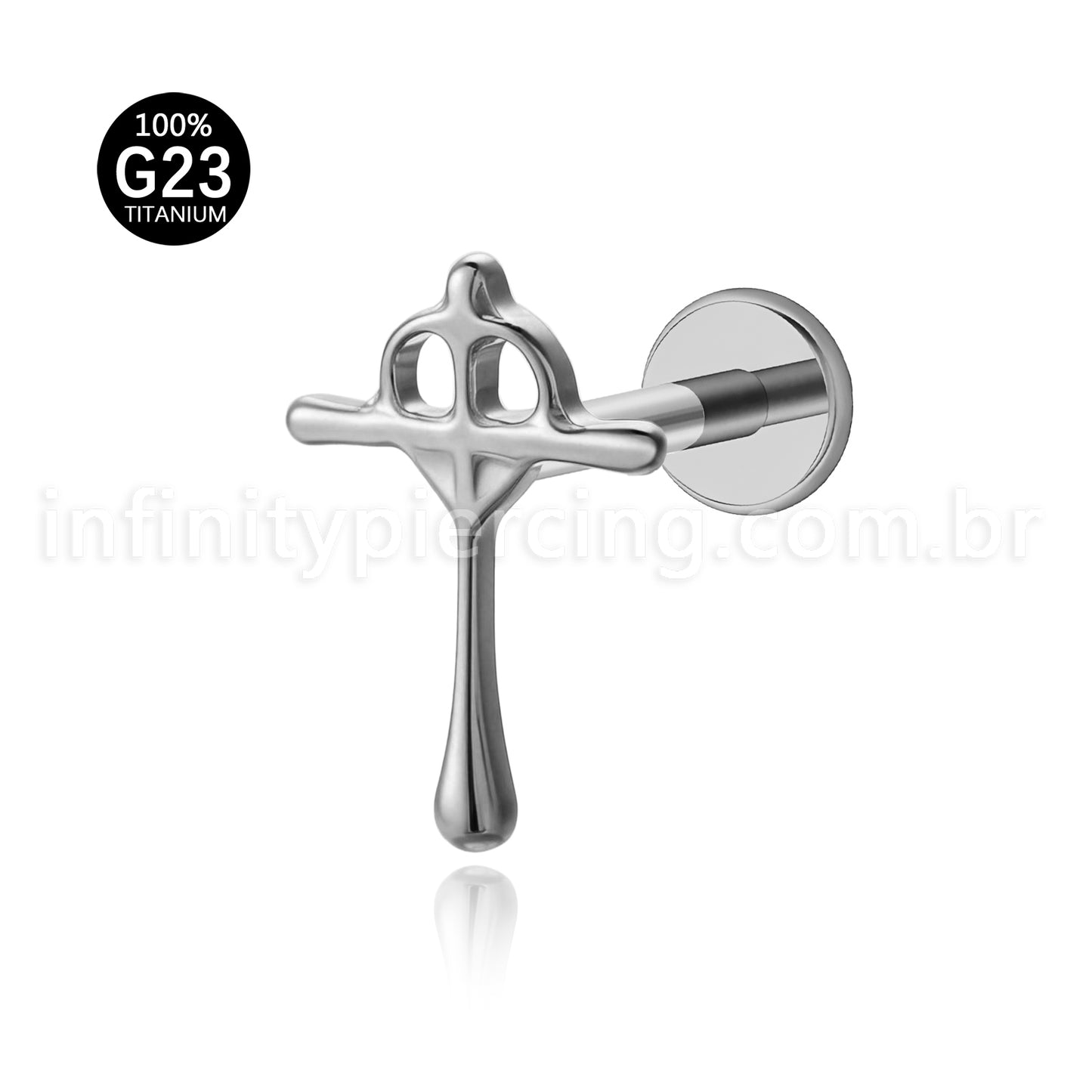 Piercing Labret Titânio Cruz Com Coração