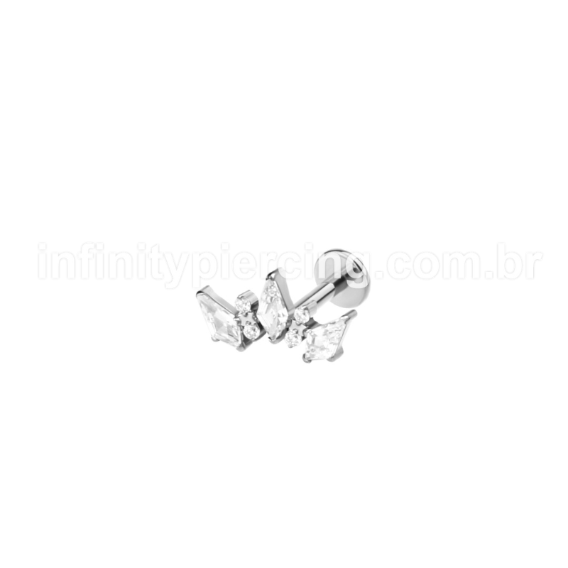 Piercing Labret Aço Cirúrgico Cluster  Zircônia