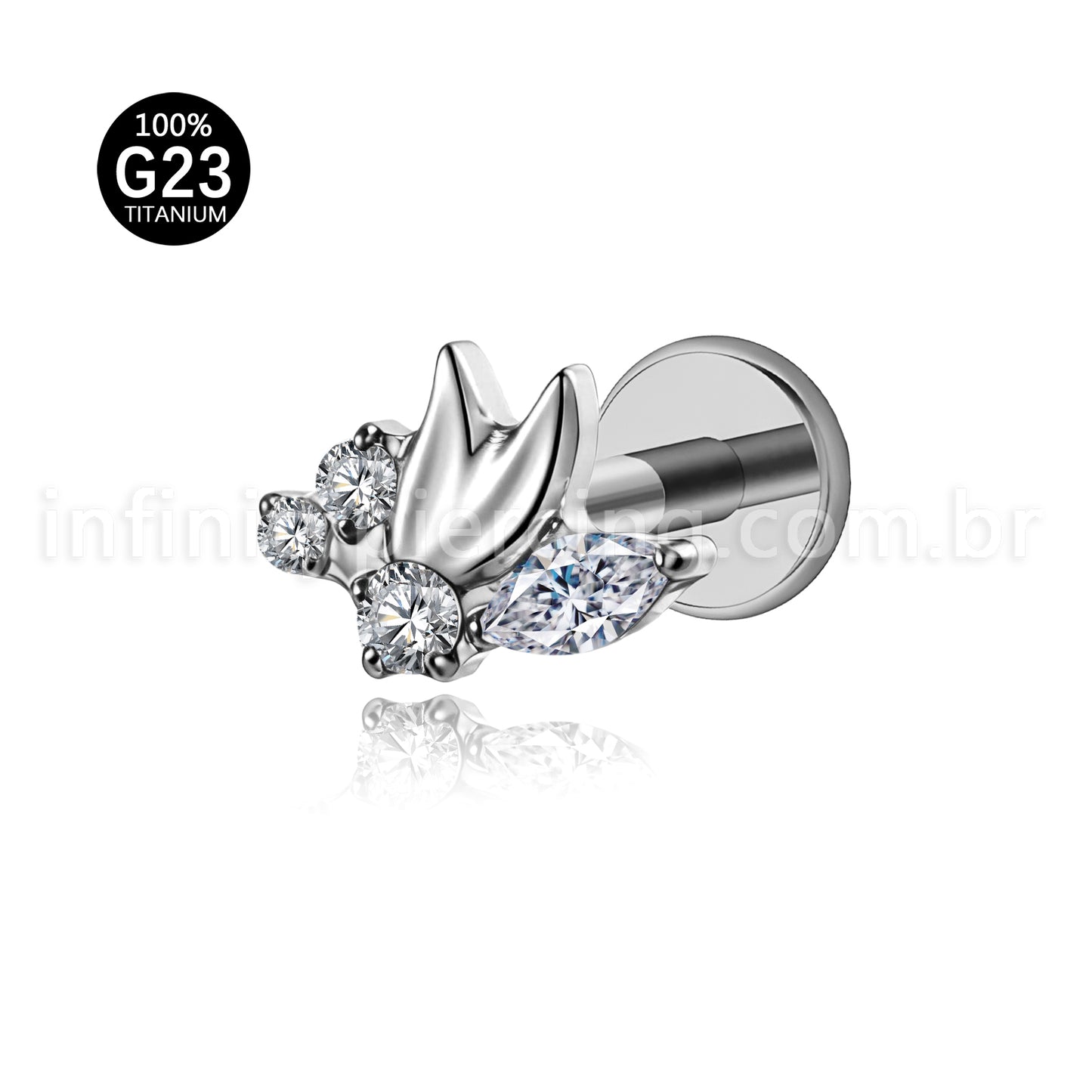 Piercing Labret Titânio Meia Flor Zircônia Cravejada
