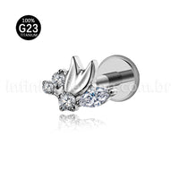Piercing Labret Titânio Meia Flor Zircônia Cravejada