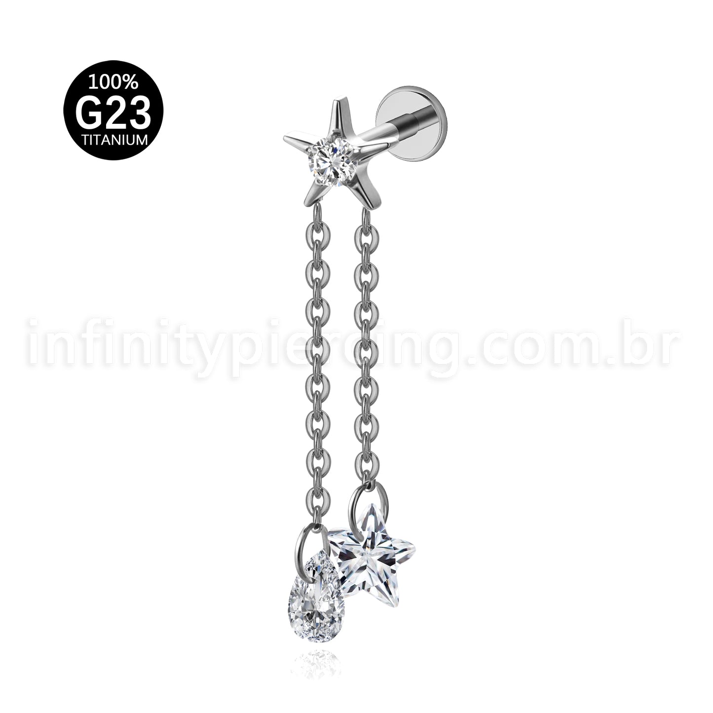Piercing Labret Titânio Estrela Com Pingentes
