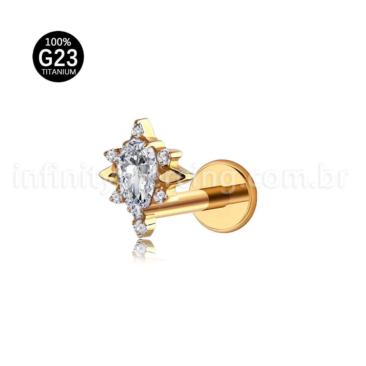 Piercing Labret Titânio Gota Com Detalhes Zircônia Cravejada