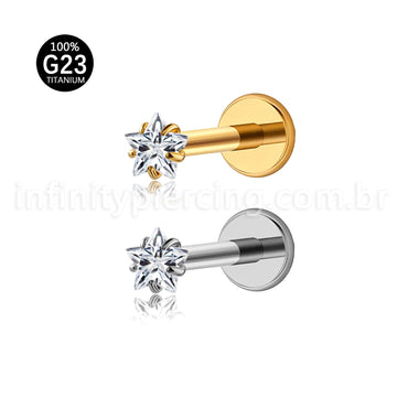 Piercing Labret Titânio Zircônia Cravejada Estrela