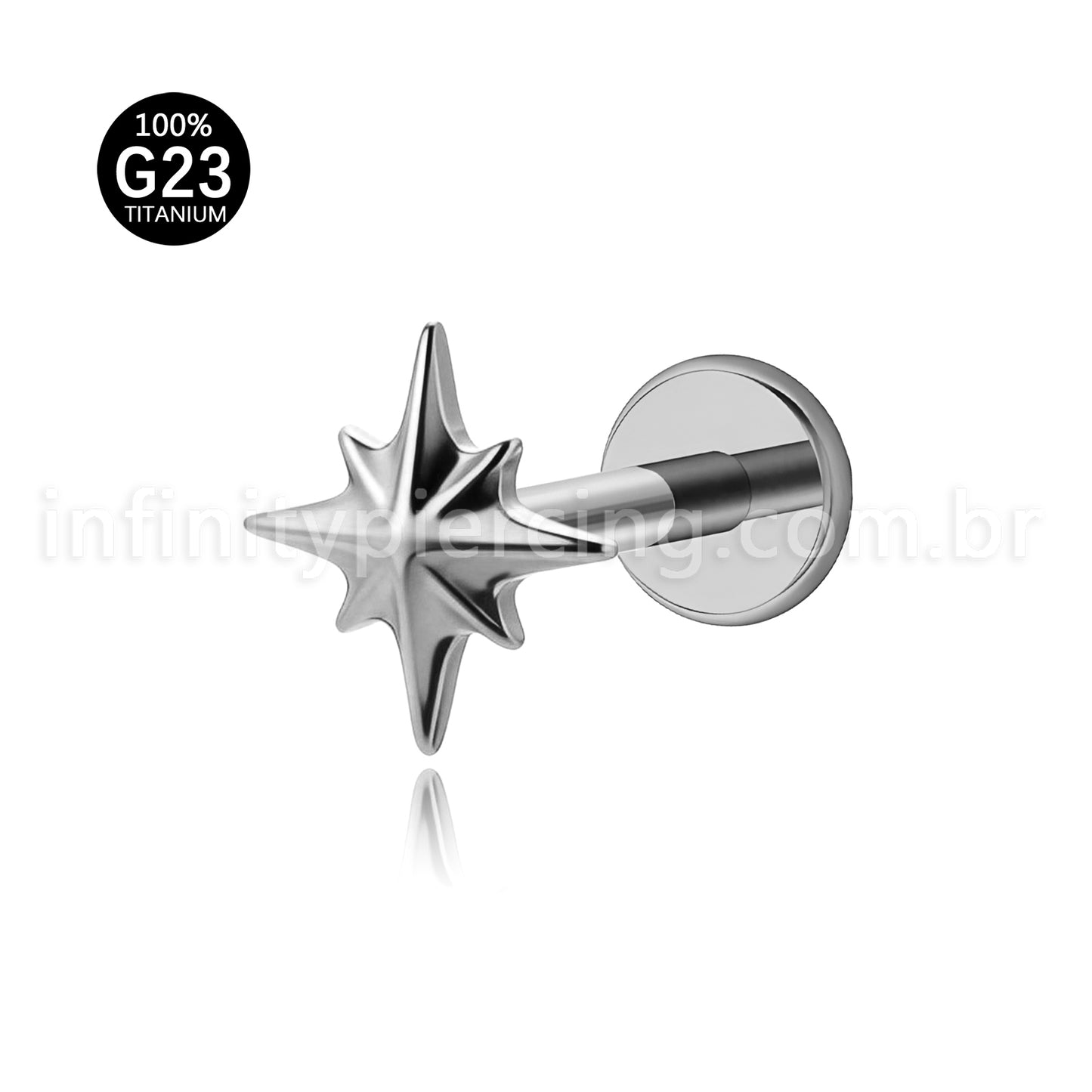Piercing Labret Titânio Estrela Com 8 Pontas
