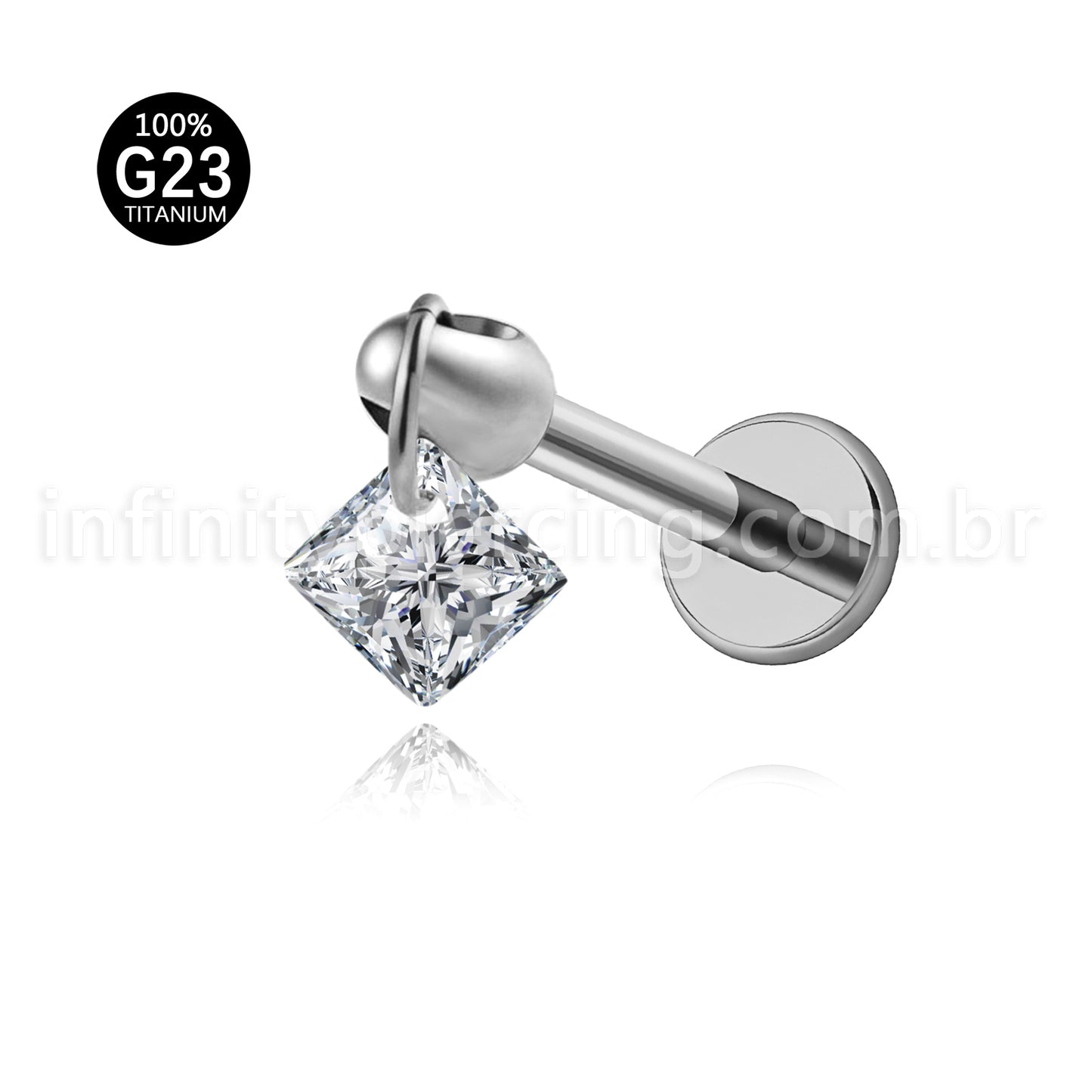 Piercing Labret Titânio Com Pingente Quadrado