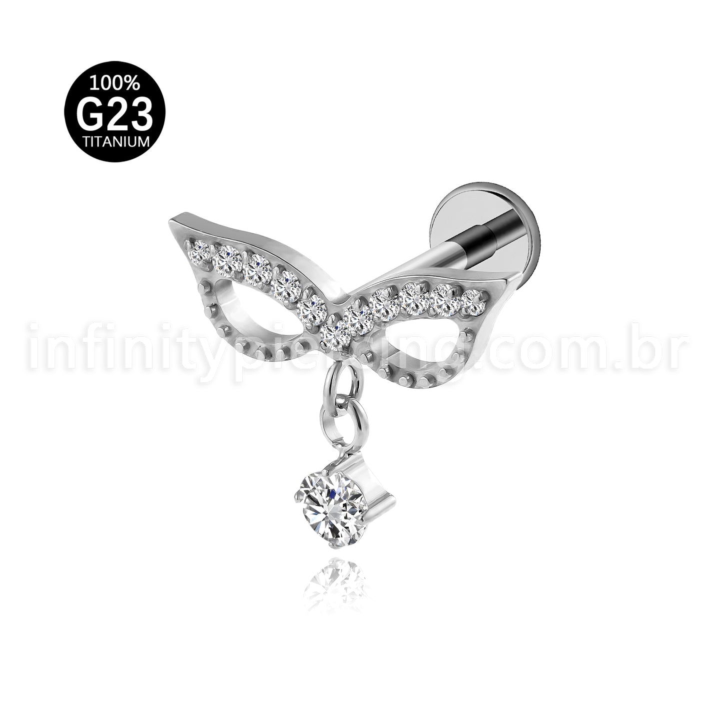 Piercing Labret Titânio Mascara Com Zircônia Cravejada