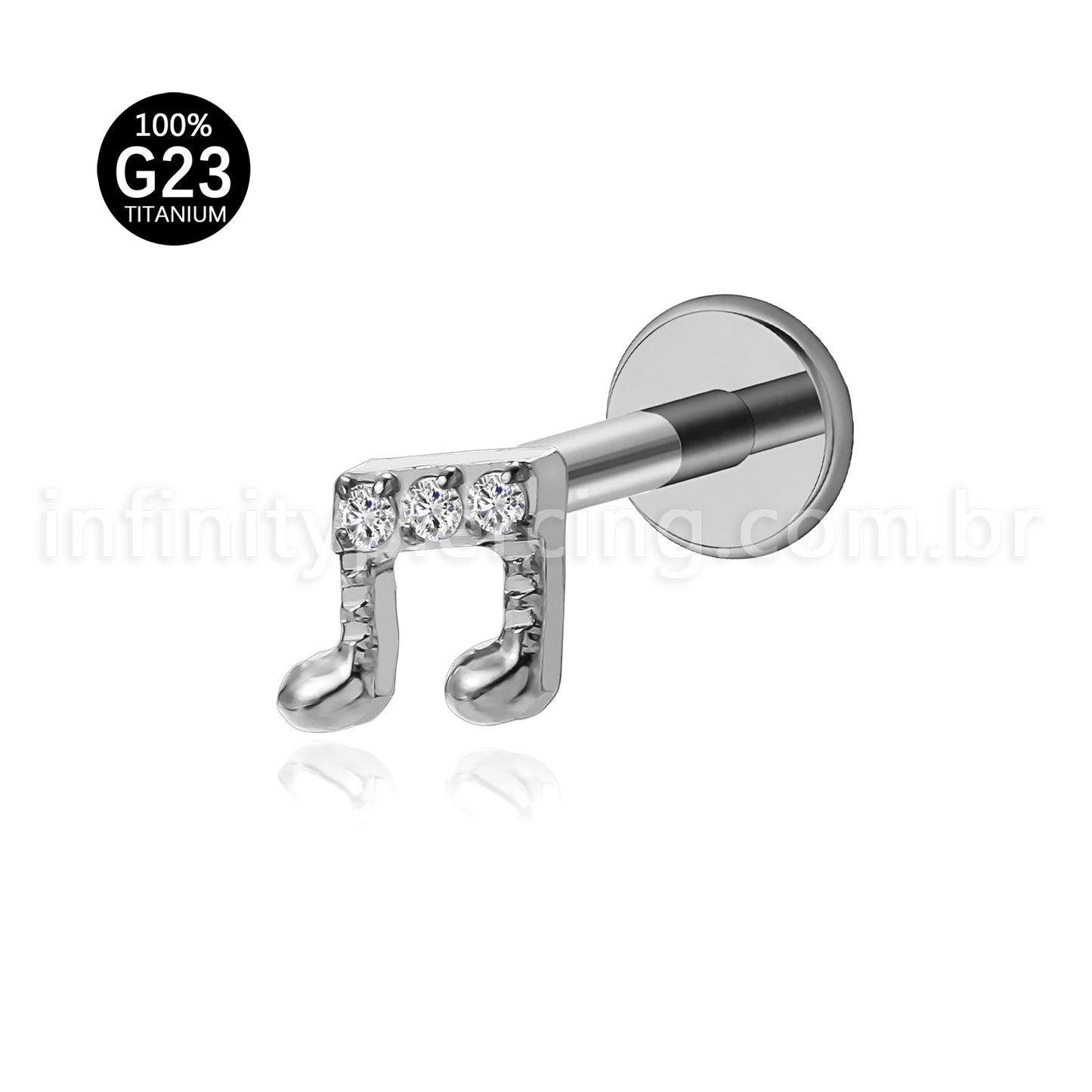 Piercing Labret Titânio Nota Musical Zircônia Cravejada