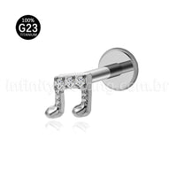 Piercing Labret Titânio Nota Musical Zircônia Cravejada