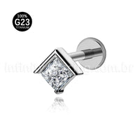 Piercing Labret Titânio Zircônia Losango Cravejada