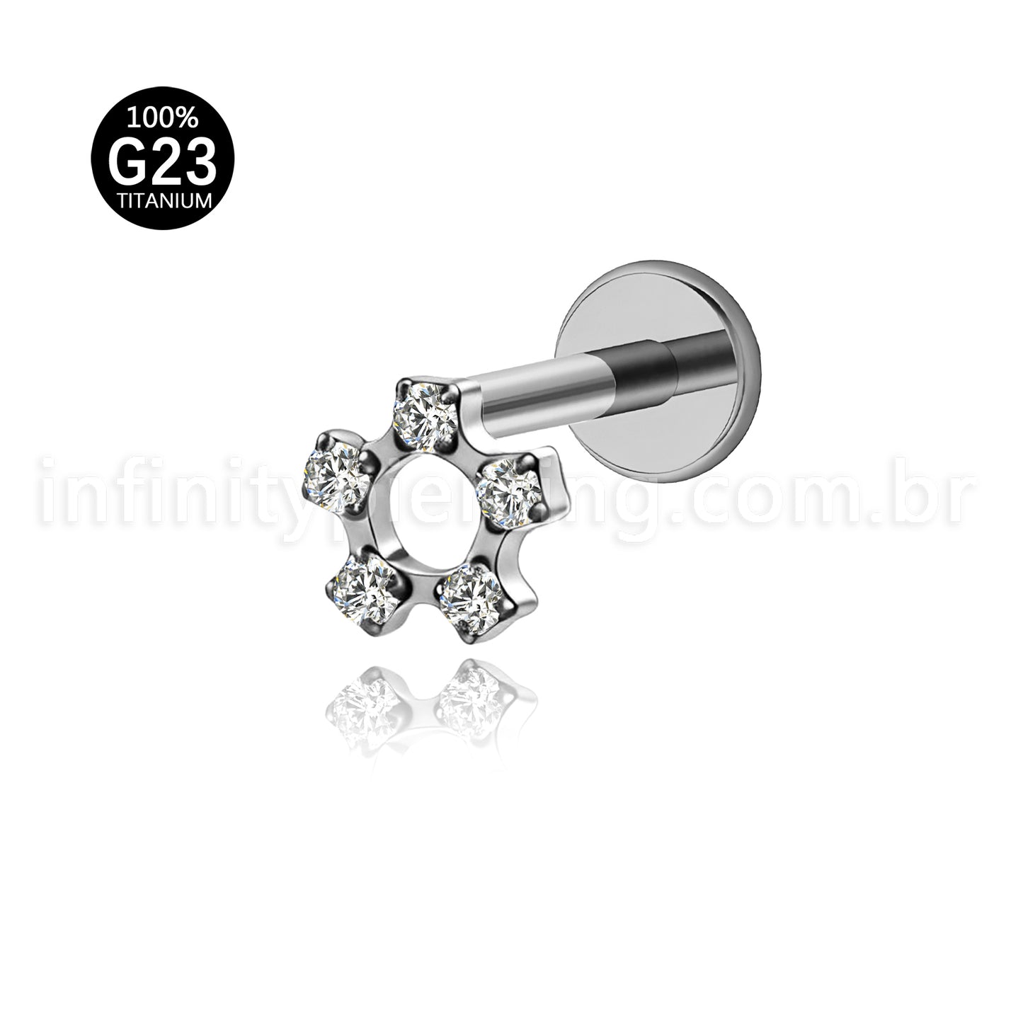 Piercing Labret Titânio Flor Vazada Zircônia Cravejada