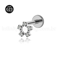 Piercing Labret Titânio Flor Vazada Zircônia Cravejada