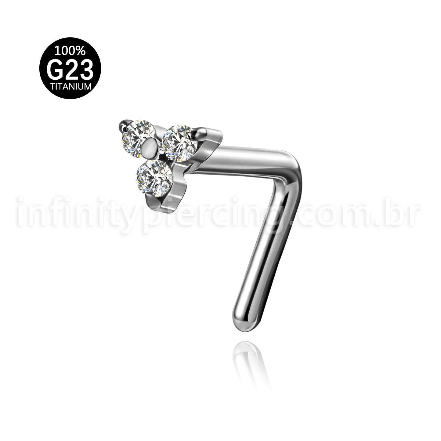 Piercing Nostril Formato L Titânio Trinity Zircônia Cravejada