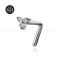 Piercing Nostril Formato L Titânio Trinity Zircônia Cravejada