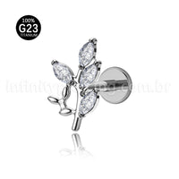 Piercing Labret Titânio Galho Zircônia Cravejada