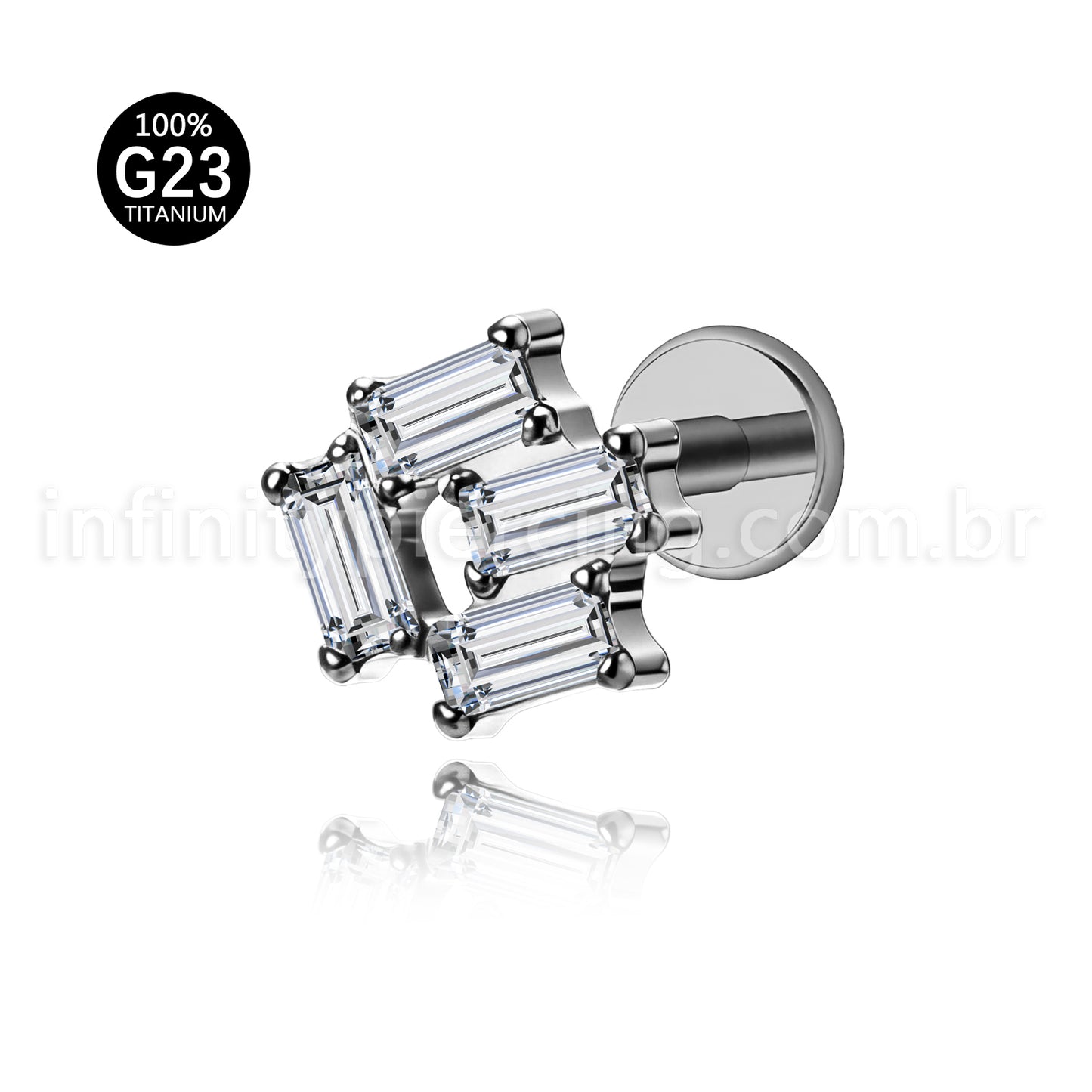 Piercing Labret Titânio Zircônia Retangular Cravejada