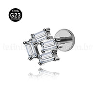 Piercing Labret Titânio Zircônia Retangular Cravejada