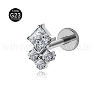 Piercing Labret Titânio Losango Zircônia Cravejada