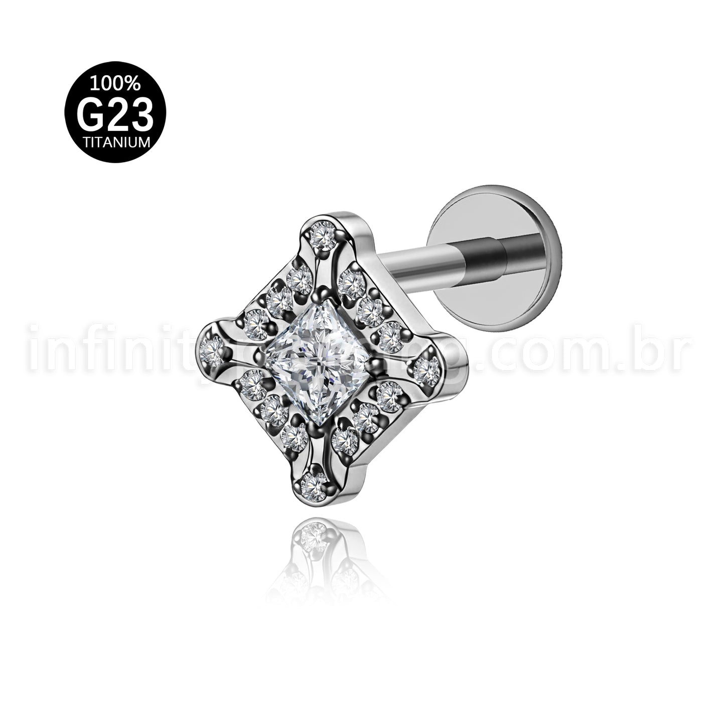 Piercing Labret Titânio Zircônia Cravejada  Detalhada