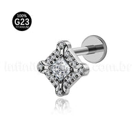 Piercing Labret Titânio Zircônia Cravejada  Detalhada