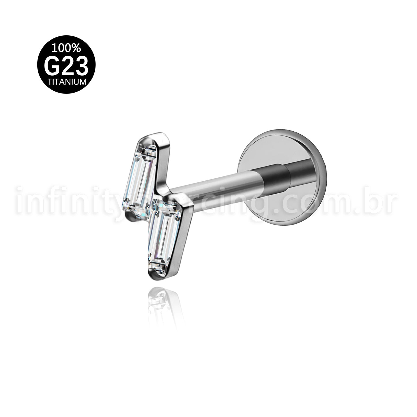 Piercing Labret Titânio 2 Zircônia Cravejada