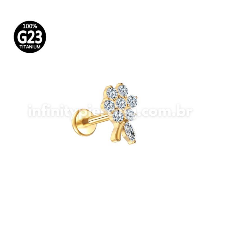 Piercing Labret Titânio Flor Zircônia