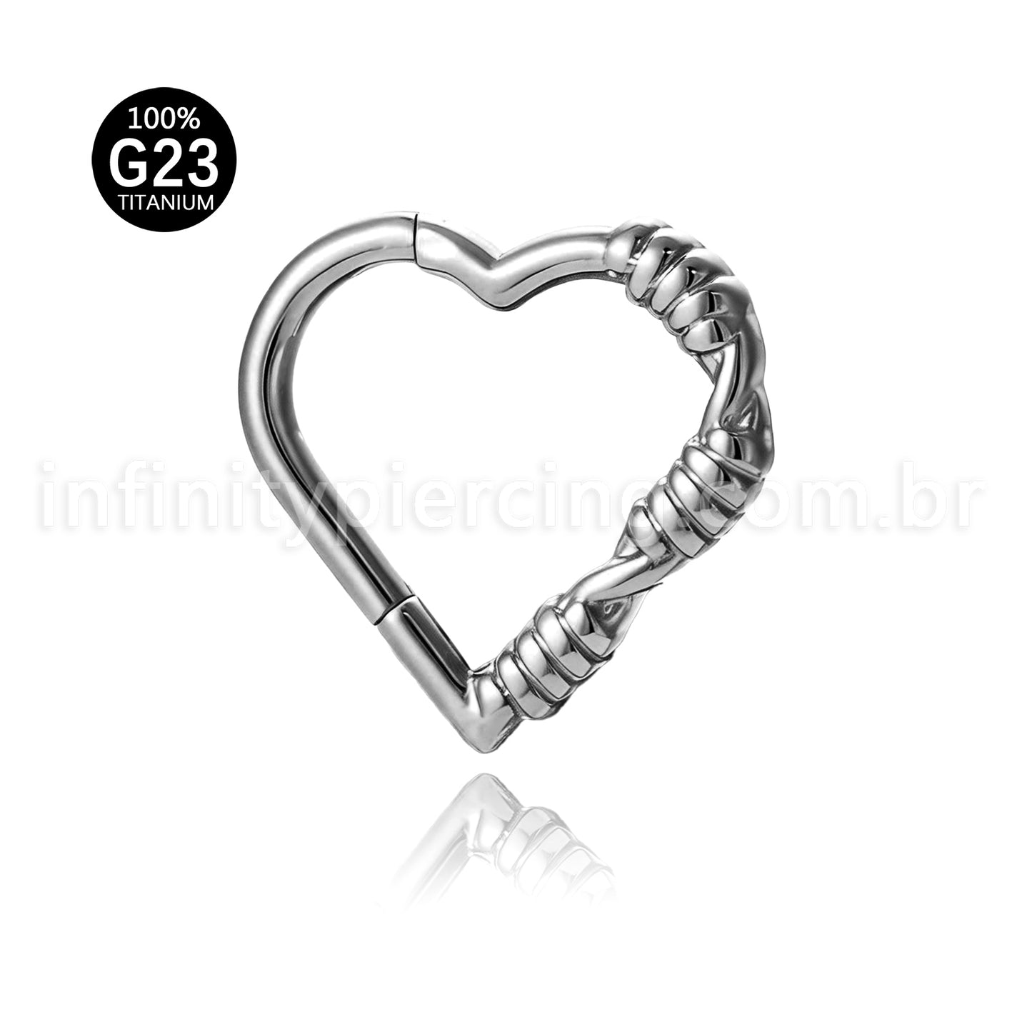 Piercing Argola Coração Titânio Com Detalhes Arame