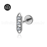 Piercing Labret Titânio Barra 3 Zircônia Cravejada