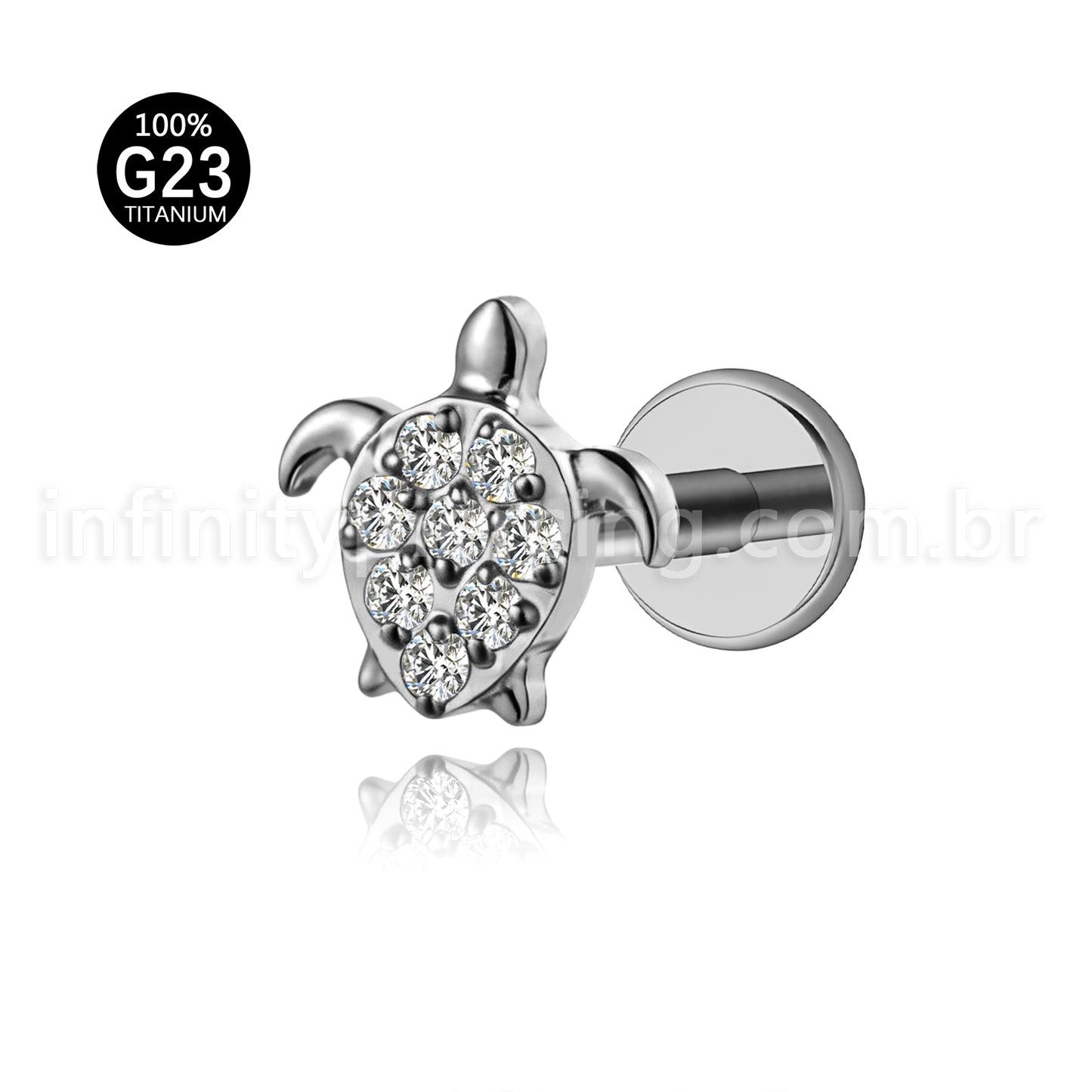 Piercing Labret Titânio Tartaruga Zircônia Cravejada