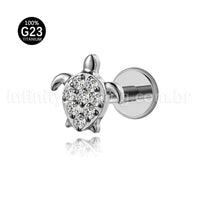 Piercing Labret Titânio Tartaruga Zircônia Cravejada