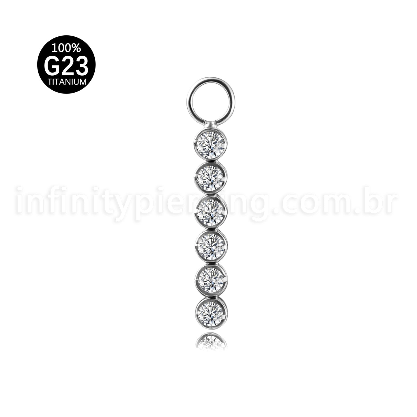 Pingente Para Piercing Titânio Barra Zircônia Cravejada