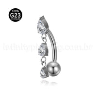 Piercing Banana Titânio 3 Pedras Zircônia Oval